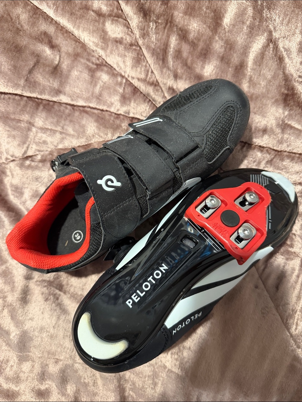 Peloton Black and Red Cycling Sneakers with Clip-In Cleat 9